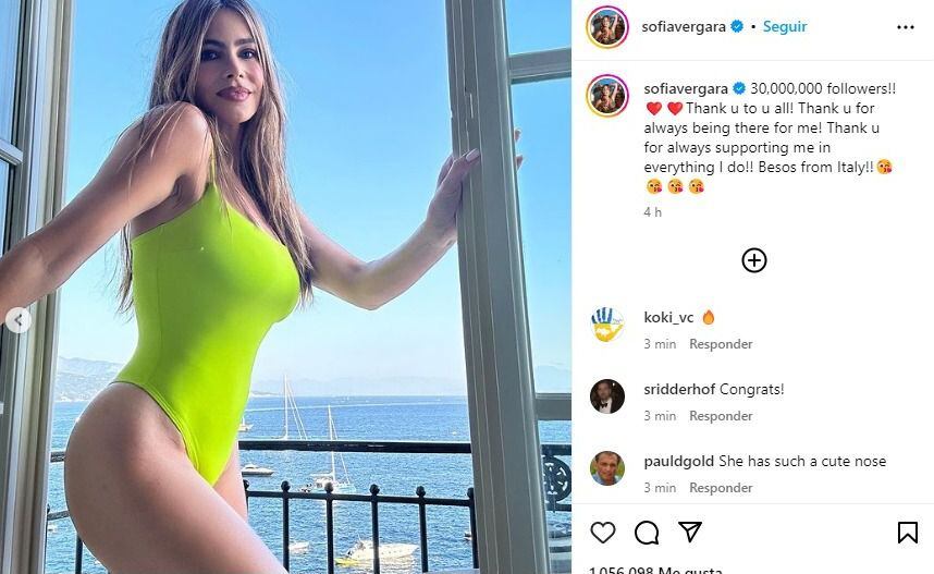 Sofía Vergara celebró 30 millones de seguidores en Instagram