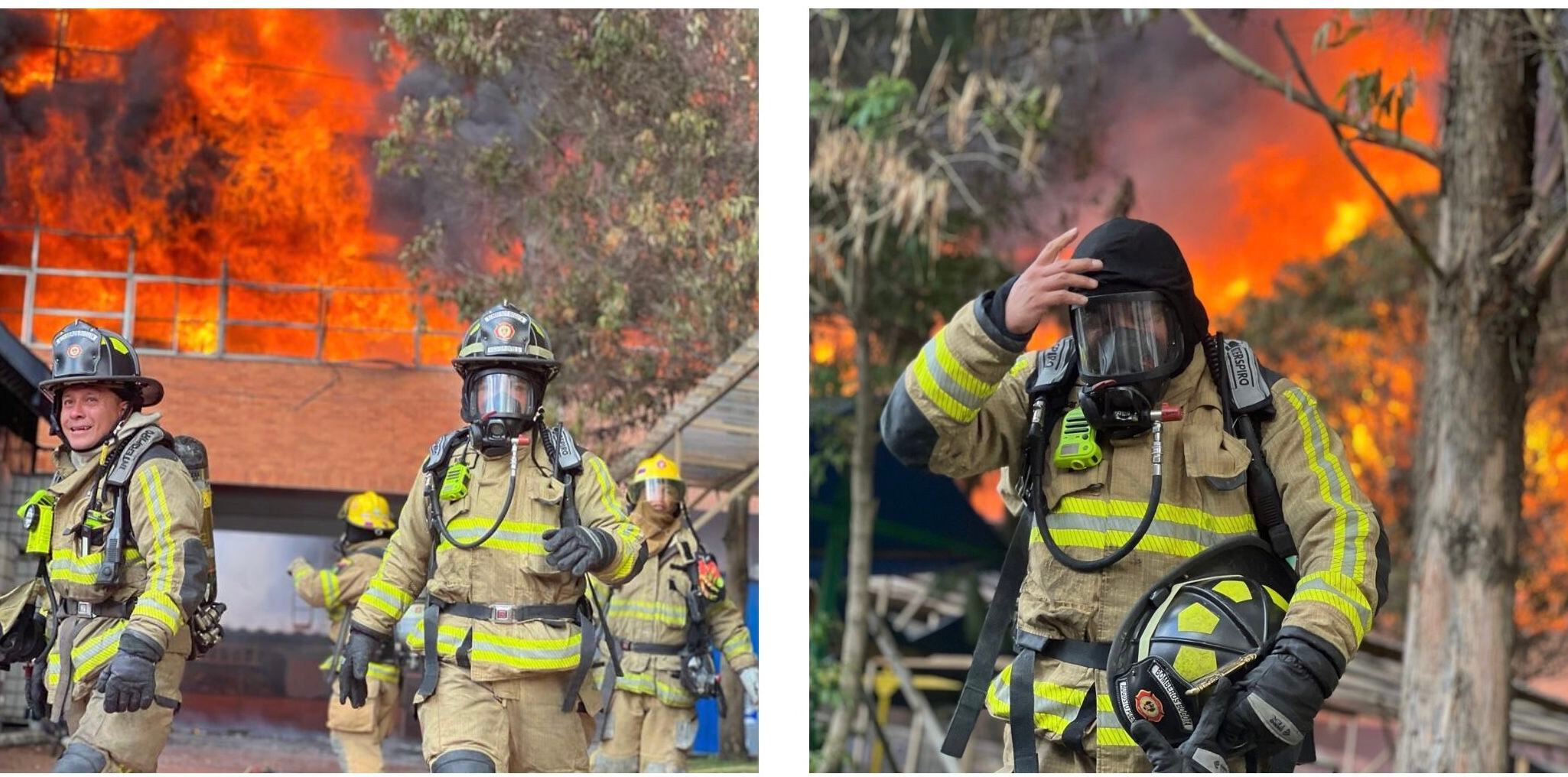 Bombero Adulto Joven Que Salva A La Gente Del Fuego Usando