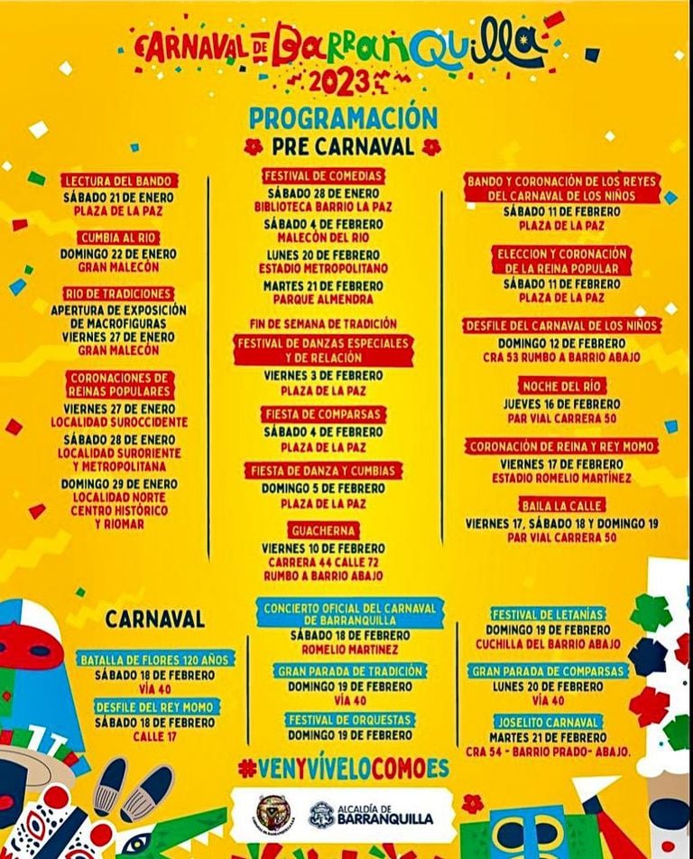 Esta es la programación completa del Carnaval de Barranquilla para este