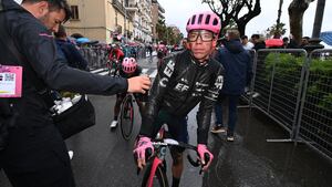 SALERNO, ITALY - MAY 10: Rigoberto Urán of Colombia and Team EF Education-EasyPost reacts after the 106th Giro d'Italia 2023 - Stage 5 a 171km stage from Atripalda to Salerno / #UCIWT / on May 10, 2023 in Salerno, Italy. (Photo by Tim de Waele/Getty Images)