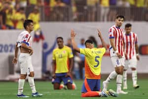 Kevin Castaño celebra la victoria de Colombia en la Copa América 2024