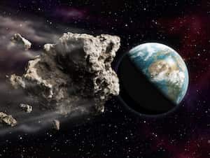 Representación 3D de un gran asteroide peligroso que amenaza con impactar el planeta Tierra. Foto: Getty Images.