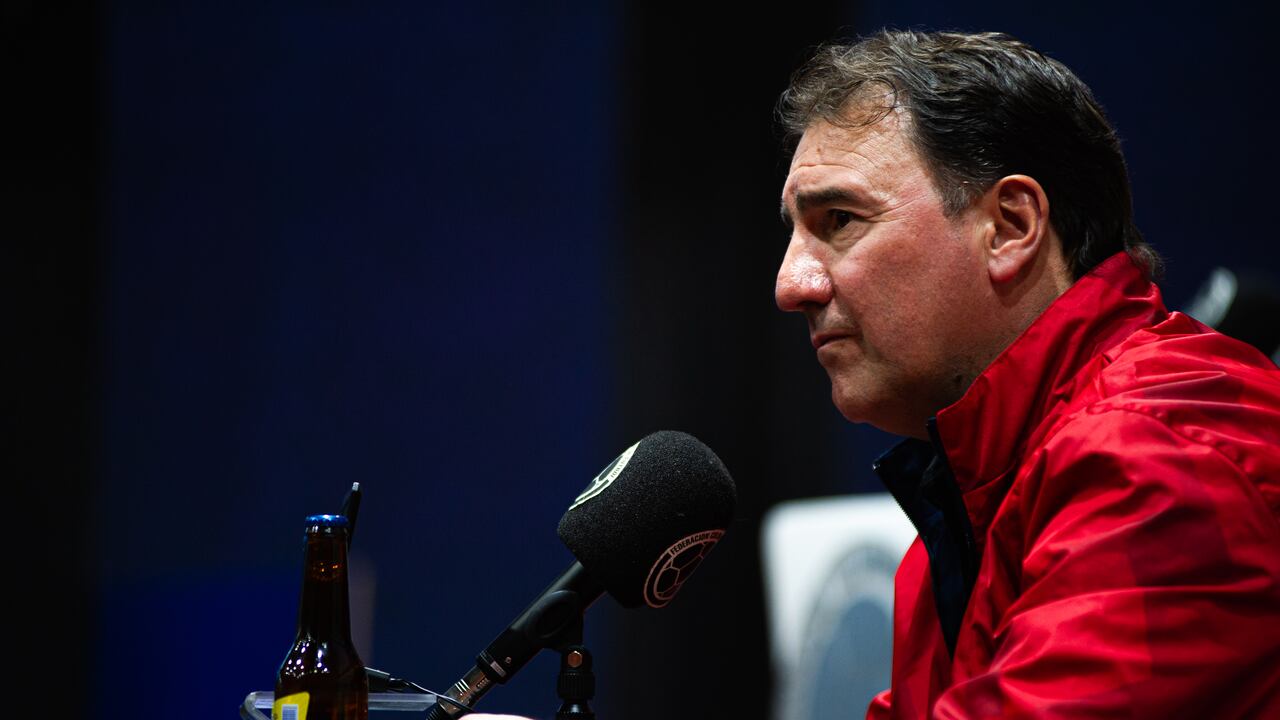 Colombia's football team coach Nestor Lorenzo speaks during a press conference after the decision on calling team veterans: Radamel Falcao, James Rodriguez and Luis Diaz, in Bogota, Colombia, September 15, 2022, for the friendly matches tour in the United States for the Septemeber FIFA Matches against Guatemala on September 24 in New York and against Mexico on September 27. (Photo by: Maria Jose Gonzalez/Long Visual Press/Universal Images Group via Getty Images)