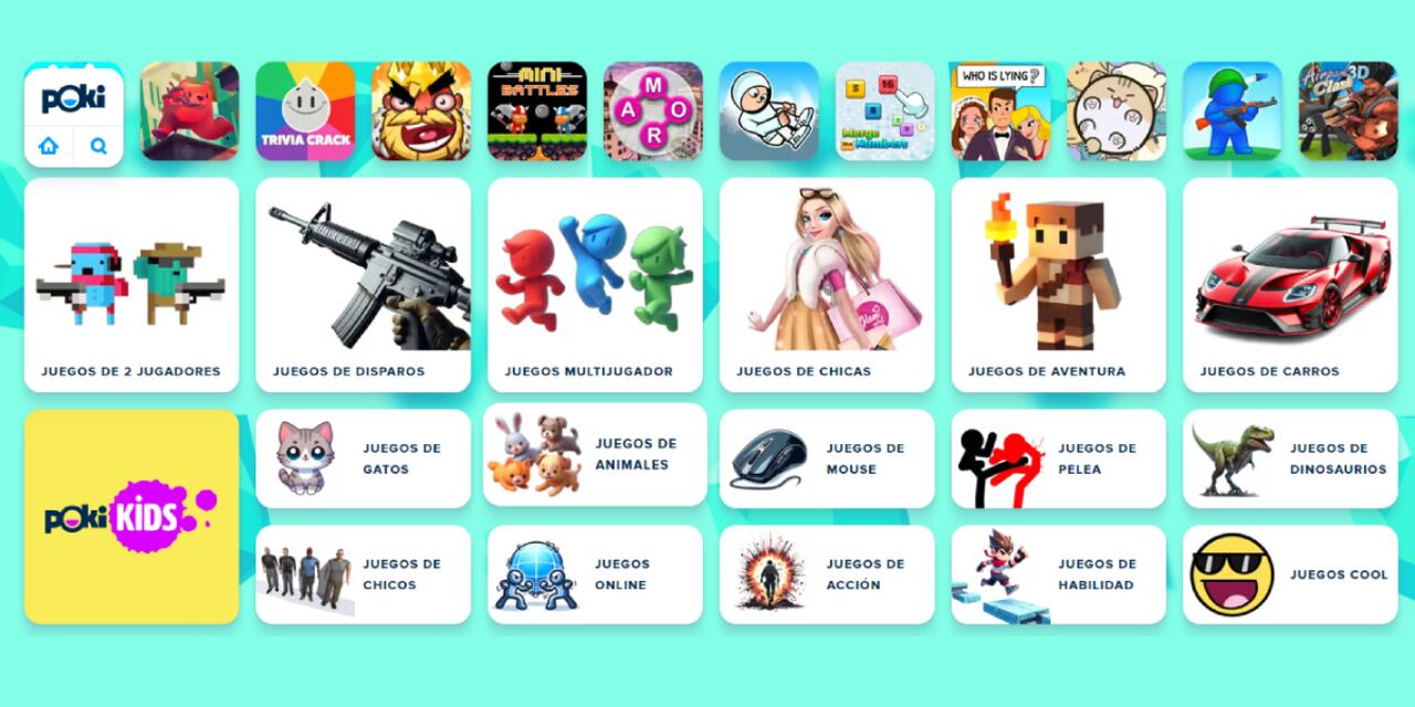 Poki ofrece juegos online gratis de diversas catagorías.