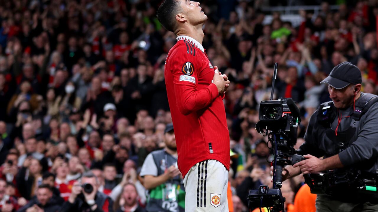 Cristiano Ronaldo celebrando el tercer gol del United.