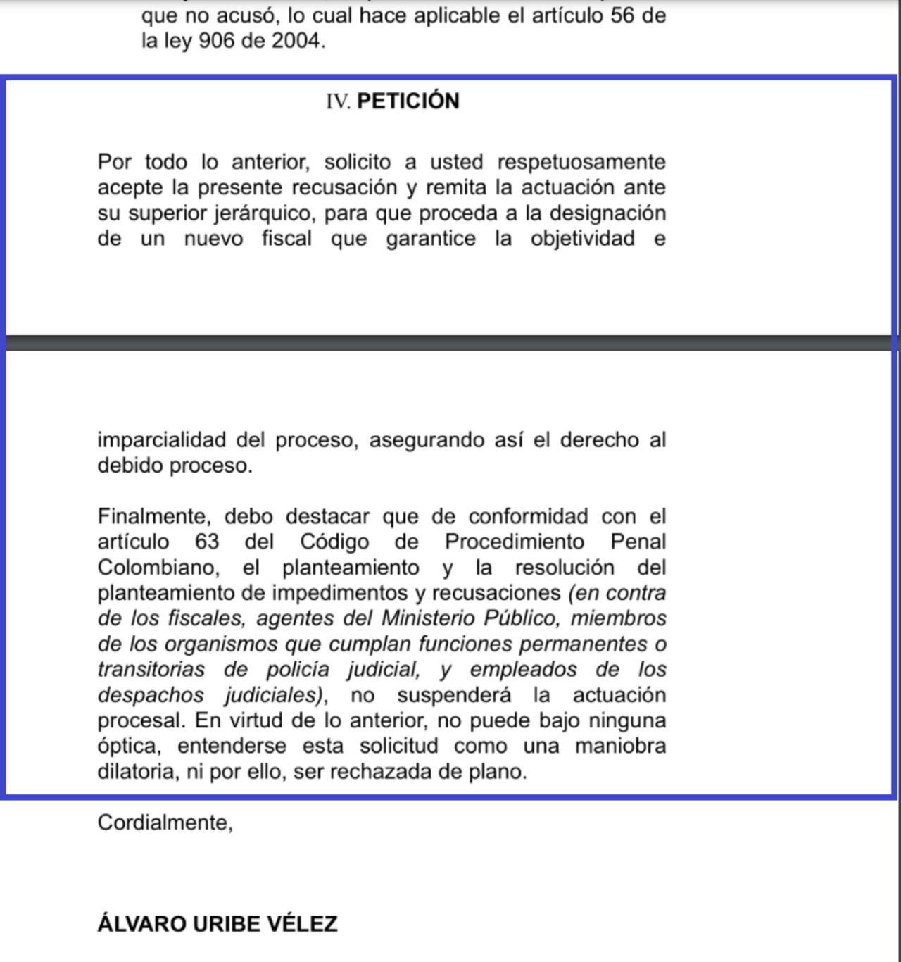 El expresidente Álvaro Uribe Vélez recusó al fiscal primero delegado ante la Corte Suprema que lo acusó por los delitos de soborno, soborno en actuación penal y fraude procesal.