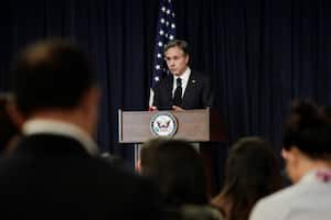 U.S. Secretary of State Antony Blinken speaks during a press conference in Jakarta, Indonesia, July 14, 2023. REUTERS/Ajeng Dinar Ulfiana