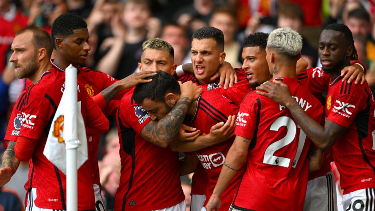 Jugadores el Manchester United celebrando en la Premier League.