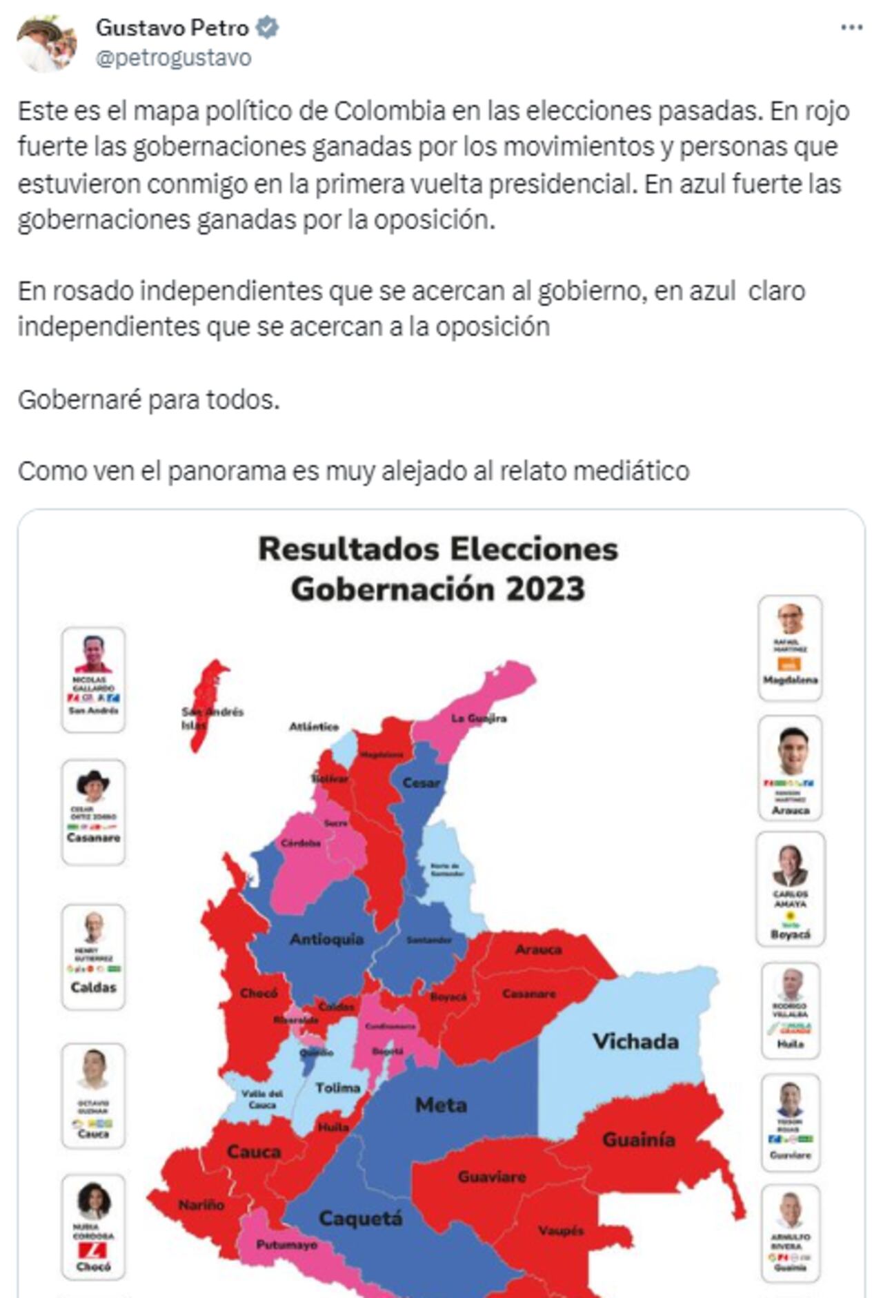Trino del presidente Gustavo Petro en el que compartió un cuestionado mapa electoral