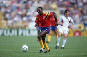 14 June 1990 - 1990 FIFA World Cup Italy -Yugoslavia v Colombia - Freddy Rincon of Colombia. (Photo by Mark Leech/Offside via Getty Images)