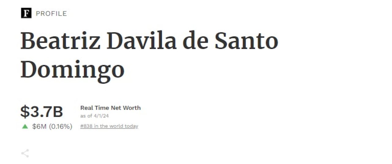 Beatriz Dávila de Santo Domingo en la lista Forbes