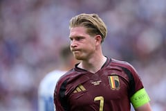 FRANKFURT AM MAIN, GERMANY - JUNE 17: Kevin De Bruyne of Belgium reacts during the UEFA EURO 2024 group stage match between Belgium and Slovakia at Frankfurt Arena on June 17, 2024 in Frankfurt am Main, Germany. (Photo by Stu Forster/Getty Images)