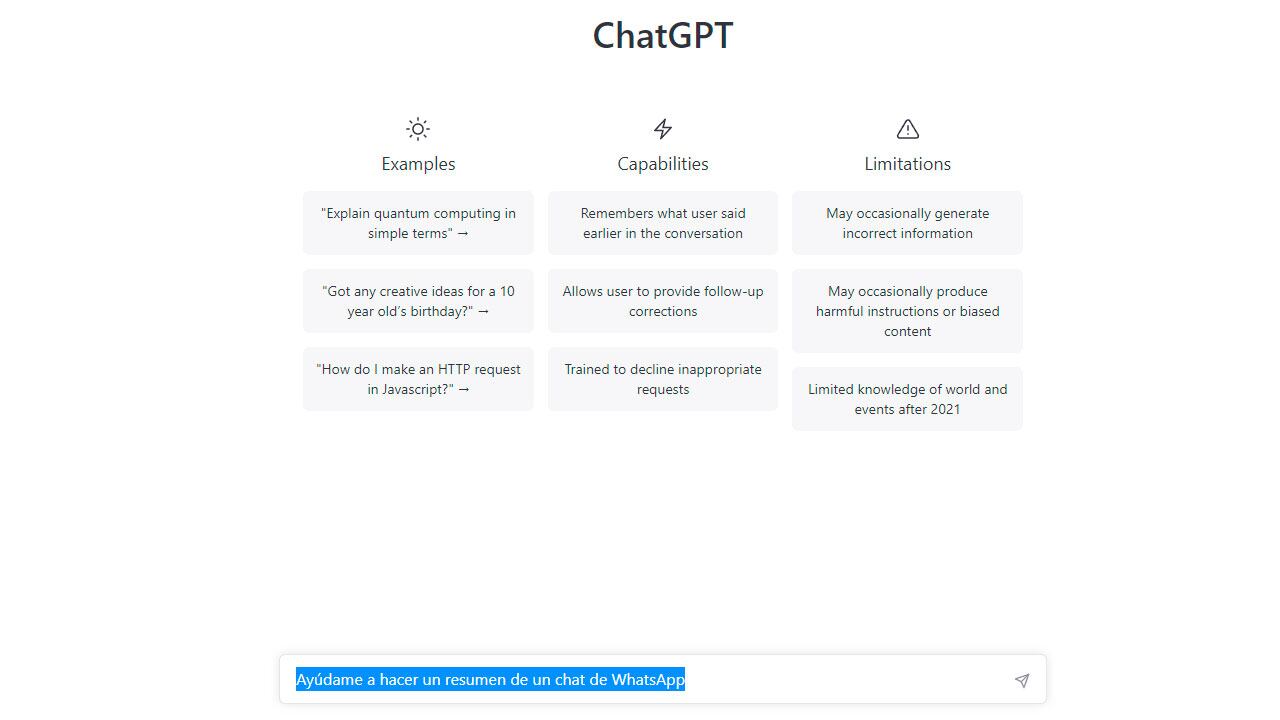 Basta con escribir una instrucción en la caja de texto para empezar a interactuar con ChatGPT.