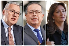 El ministro de Justicia saliente, Néstor Osuna; el presidente de la República, Gustavo Petro; y la nueva ministra Ángela María Buitrago.