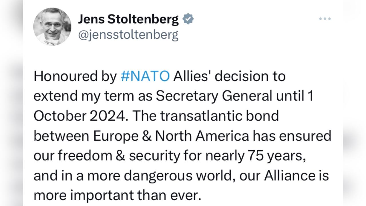 “Me honra la decisión de los aliados de la Otan de ampliar mi mandato como secretario general hasta octubre de 2024″, escribió en Twitter Stoltenberg, de 64 años, cuyo periodo como jefe político de la OTAN expiraba inicialmente en octubre de 2022