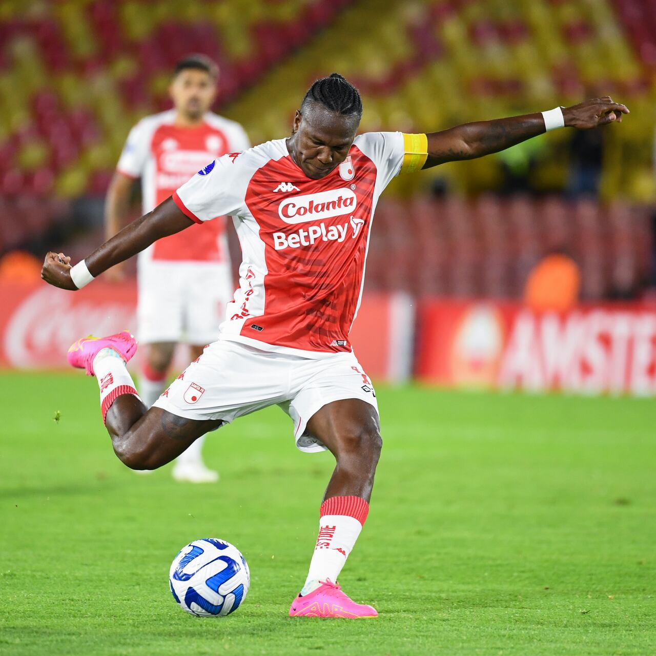 Rodallega of Santa Fe in action during the Copa CONMEBOL Sudamericana 2023 group G match between Independiente Santa Fe and Goias at El Campin stadium on June 28, 2023 in Bogota, Colombia. (Photo by Daniel Munoz/VIEWpress/Getty Images)