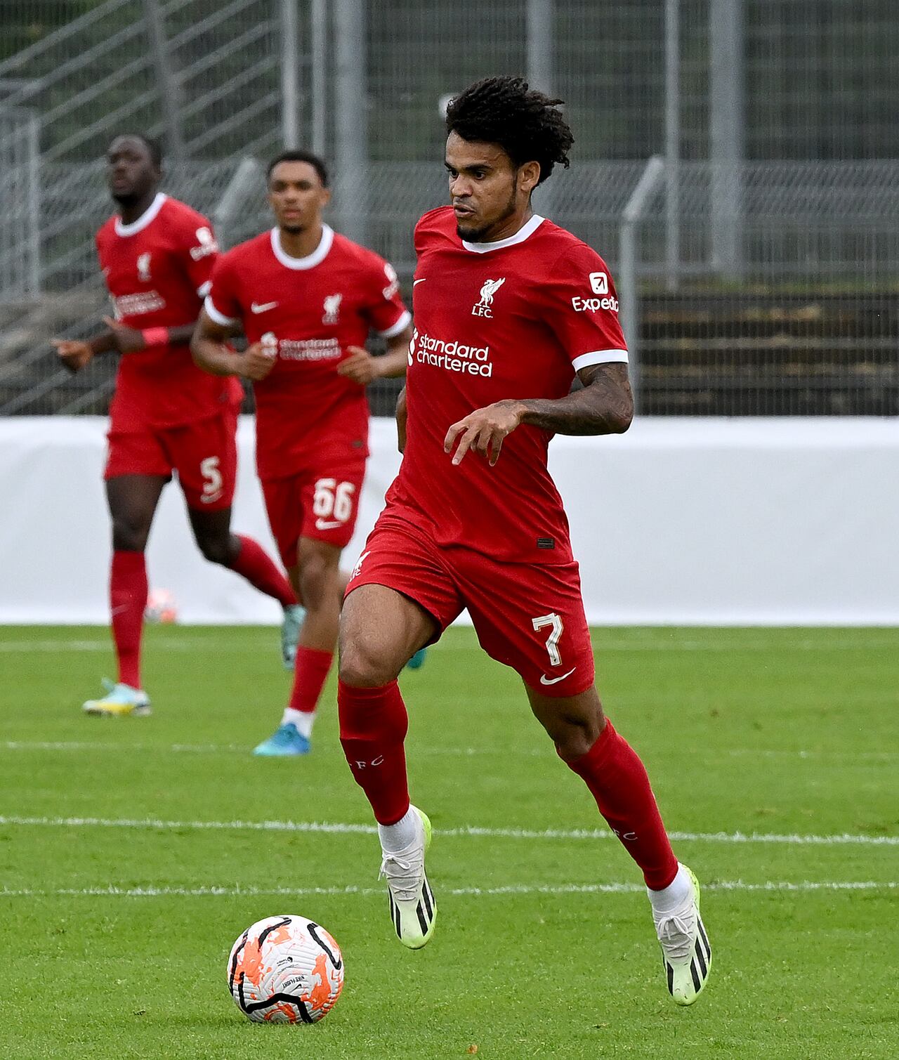 FUERTH, GERMANY - JULY 24: (THE SUN OUT, THE SUN ON SUNDAY OUT) Luis Diaz of Liverpool in action during the pre-season friendly match between SpVgg Greuther Fürth and Liverpool at  on July 24, 2023 in Fuerth, Germany. (Photo by Nick Taylor/Liverpool FC/Liverpool FC via Getty Images)