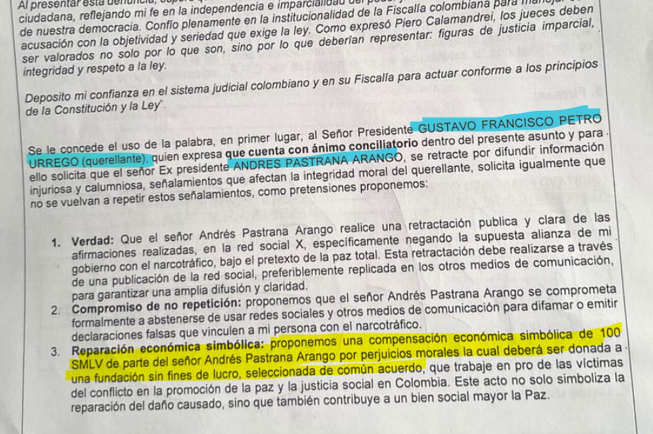 Fracasó audiencia de conciliación entre Gustavo Petro y Andrés Pastrana en la Fiscalía General.