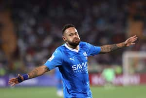 Neymar celebrando su primer gol en el Al-Hilal