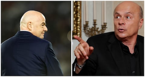 El presidente de la Fifa, Gianni Infantino, y el periodista Carlos Antonio Vélez.