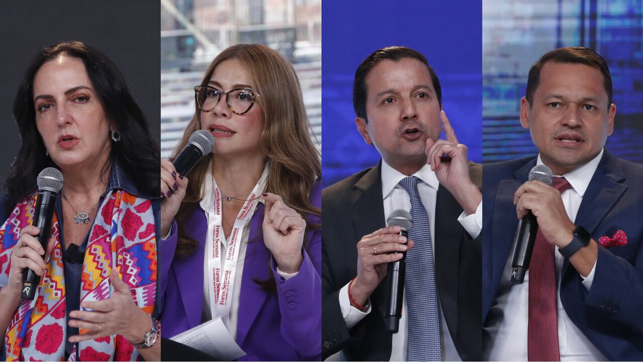 María Fernanda Cabal, senadora del Centro Democrático; Catherine Juvinao, representante a la Cámara por la Alianza Verde;  David Luna, senador de Cambio Radical; y Alejandro Ocampo, representante a la Cámara por el Pacto Histórico.