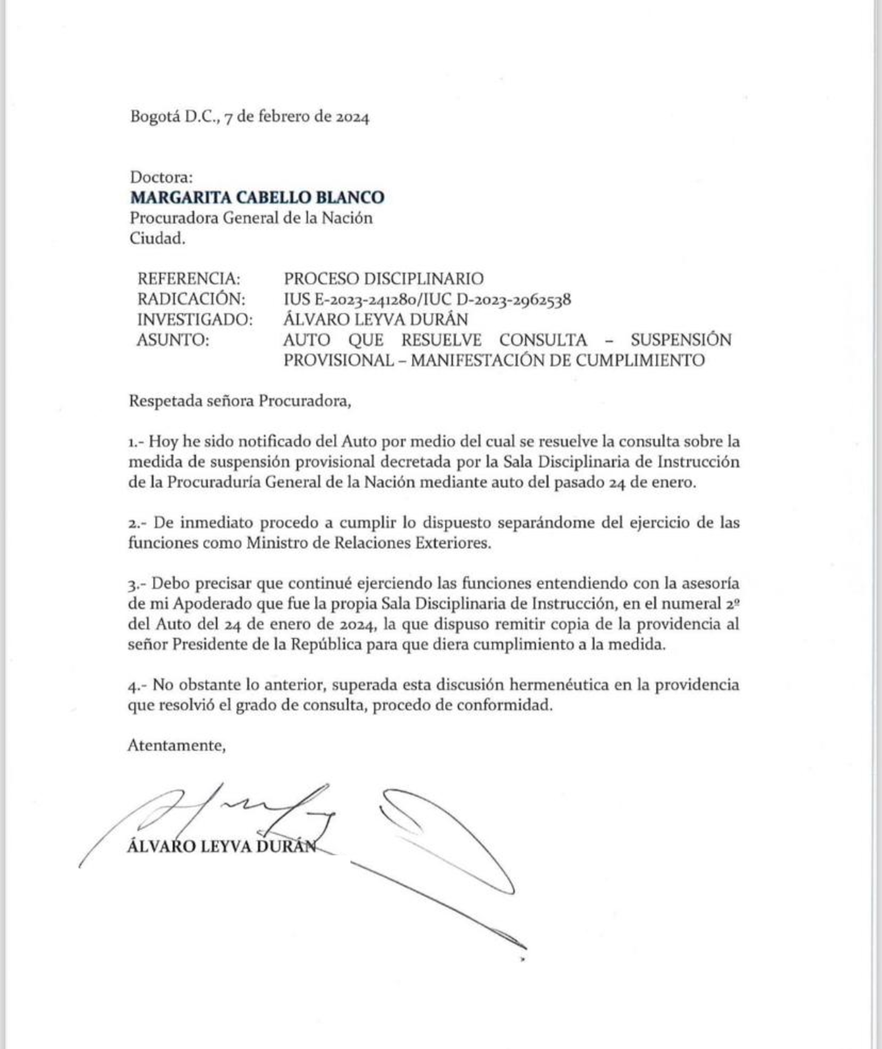 Carta Álvaro Leyva.
