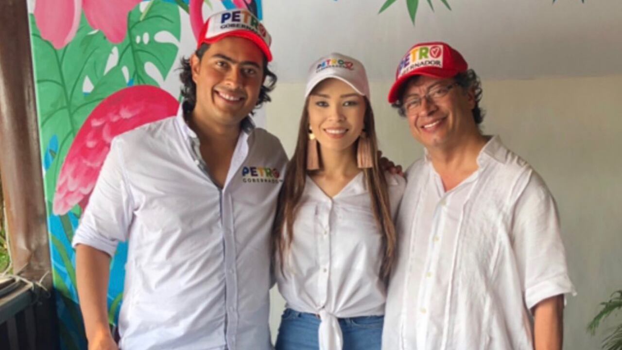 Nicolás Petro y su exesposa Day Vásquez junto con el presidente Gustavo Petro.