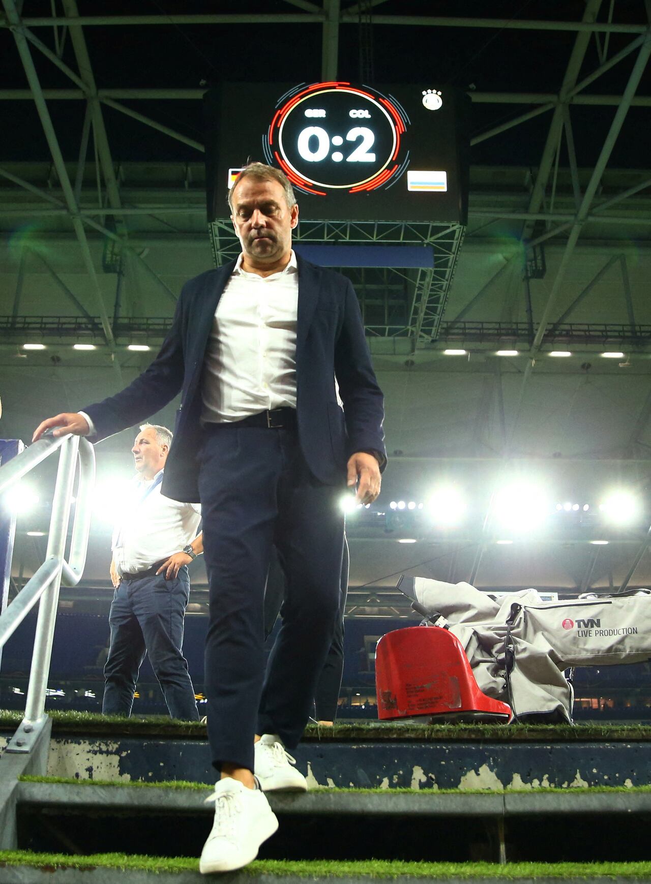 Soccer Football - International Friendly - Germany v Colombia - Veltins-Arena, Gelsenkirchen, Germany - June 20, 2023 Germany coach Hansi Flick looks dejected after the match REUTERS/Thilo Schmuelgen     TPX IMAGES OF THE DAY