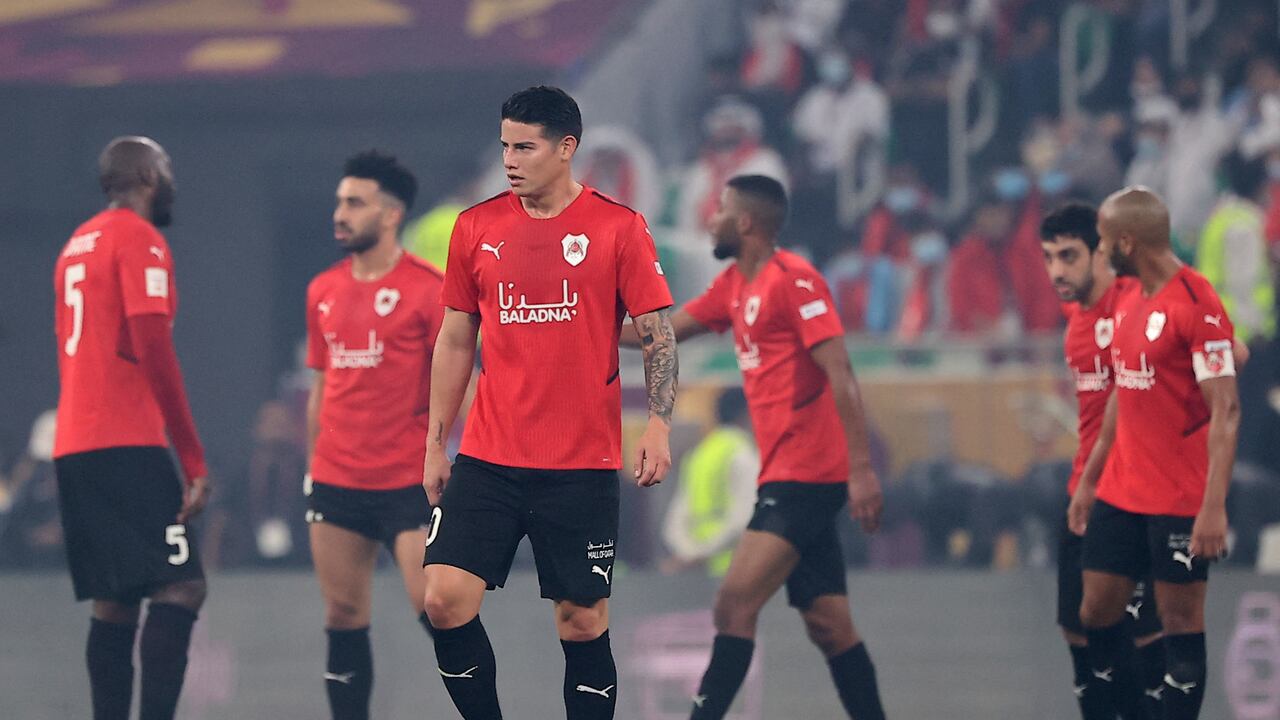 Rayyan's midfielder James Rodriguez (C) looks on ahead of the Amir Cup final football match between Al-Sadd and Al-Rayyan at the Al-Thumama Stadium in the capital Doha on October 22, 2021. (Photo by KARIM JAAFAR / AFP)