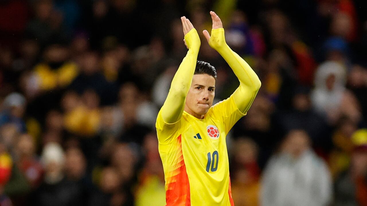 Colombia's midfielder #10 James Rodriguez claps during the international friendly football match between Romania and Colombia at the Metropolitano stadium in Madrid on March 26, 2024. (Photo by OSCAR DEL POZO / AFP)
