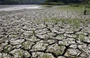 Un área queda al descubierto por el descenso del nivel del agua del río Magdalena, el río más largo e importante de Colombia, debido a la falta de lluvias, en la ciudad de Honda, 14 de enero de 2016.