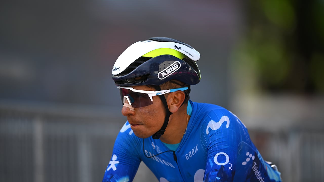 BASSANO DEL GRAPPA, ITALY - MAY 25: Nairo Quintana of Colombia and Movistar Team crosses the finish line during the 107th Giro d'Italia 2024, Stage 20 a 184km stage from Alpago to Bassano del Grappa / #UCIWT / on May 25, 2024 in Bassano del Grappa, Italy.  (Photo by Dario Belingheri/Getty Images)