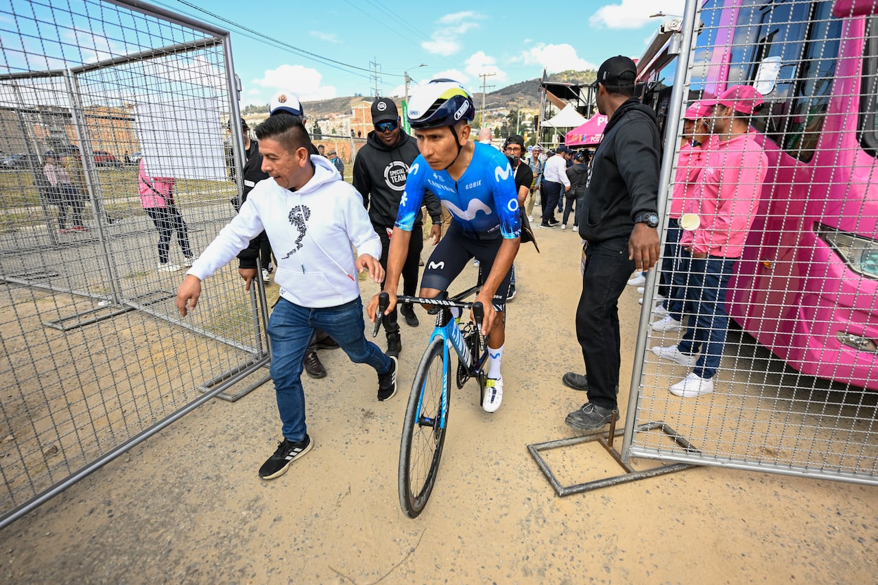 Colombia's cyclist Nairo Quintana of the Movistar team is pictured before the start of the third stage of the Tour Colombia UCI 2024 in Tunja, Colombia, on February 8, 2024. (Photo by Luis Acosta / AFP)
