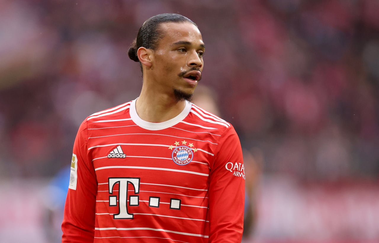 MUNICH, GERMANY - APRIL 15: Leroy Sane of FC Bayern Munich looks on during the Bundesliga match between FC Bayern München and TSG Hoffenheim at Allianz Arena on April 15, 2023 in Munich, Germany. (Photo by Adam Pretty/Getty Images)