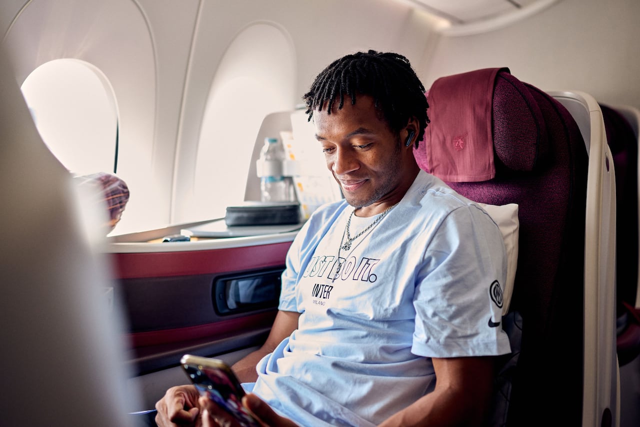 MILAN, ITALY - JULY 23: Juan Cuadrado of FC Internazionale travels on a plane for the 2023 Japan Tour on July 23, 2023 in Milan, Italy. (Photo by Mattia Ozbot - Inter/Inter via Getty Images)