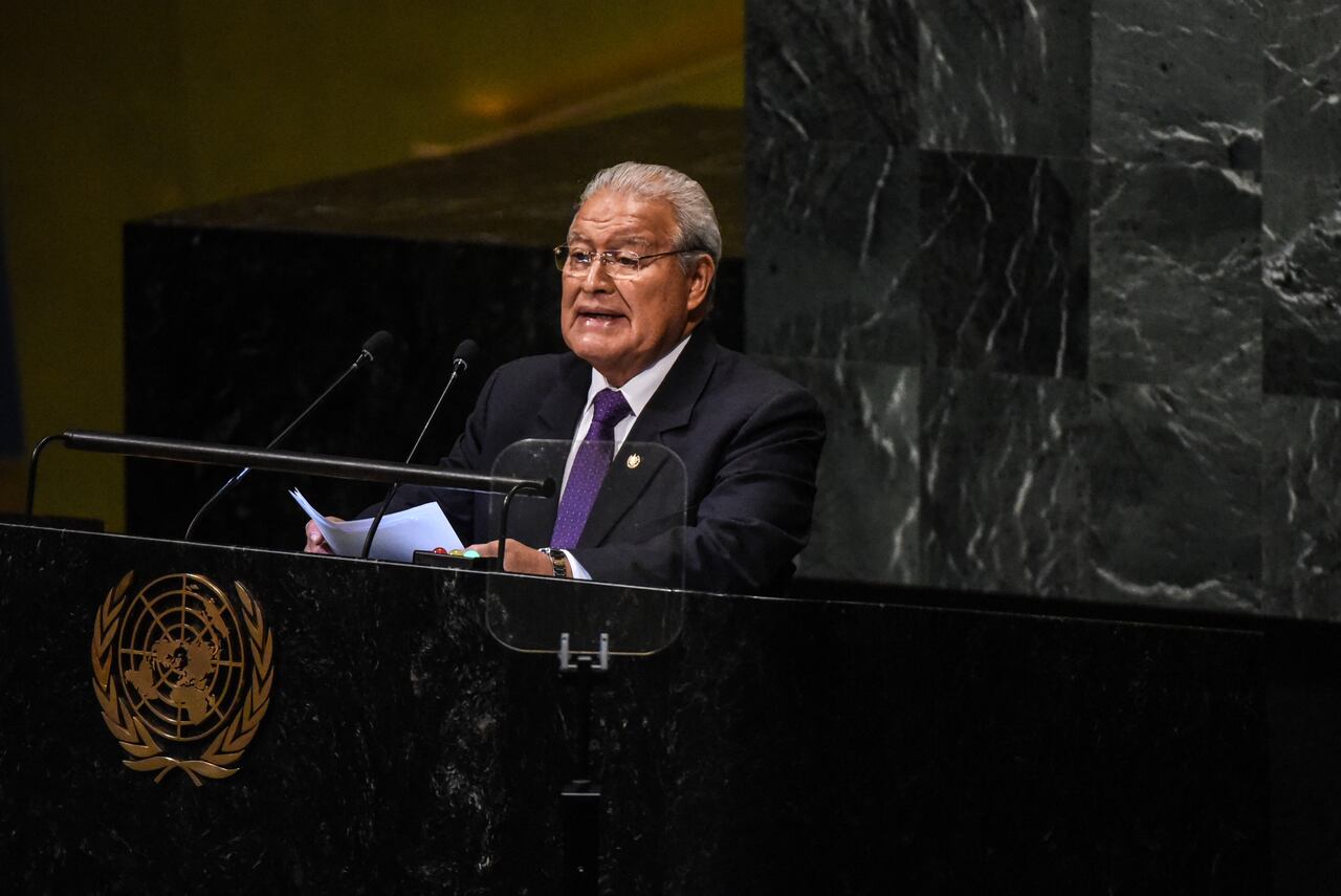 Salvador Sánchez Cerén, presidente de la República de El Salvador, pronuncia un discurso en las Naciones Unidas durante la Asamblea General de las Naciones Unidas el 26 de septiembre de 2018 en la ciudad de Nueva York