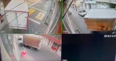 Imágenes del accidente del camión. Foto de video de cámaras de seguridad.
