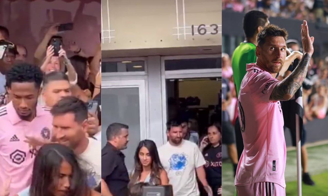 Messi y Antonela Roccuzzo son empujados en Miami.