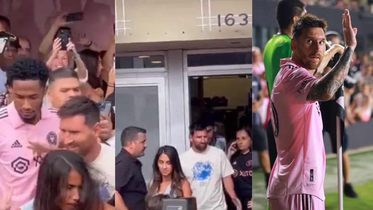 Messi y Antonela Roccuzzo son empujados en Miami.