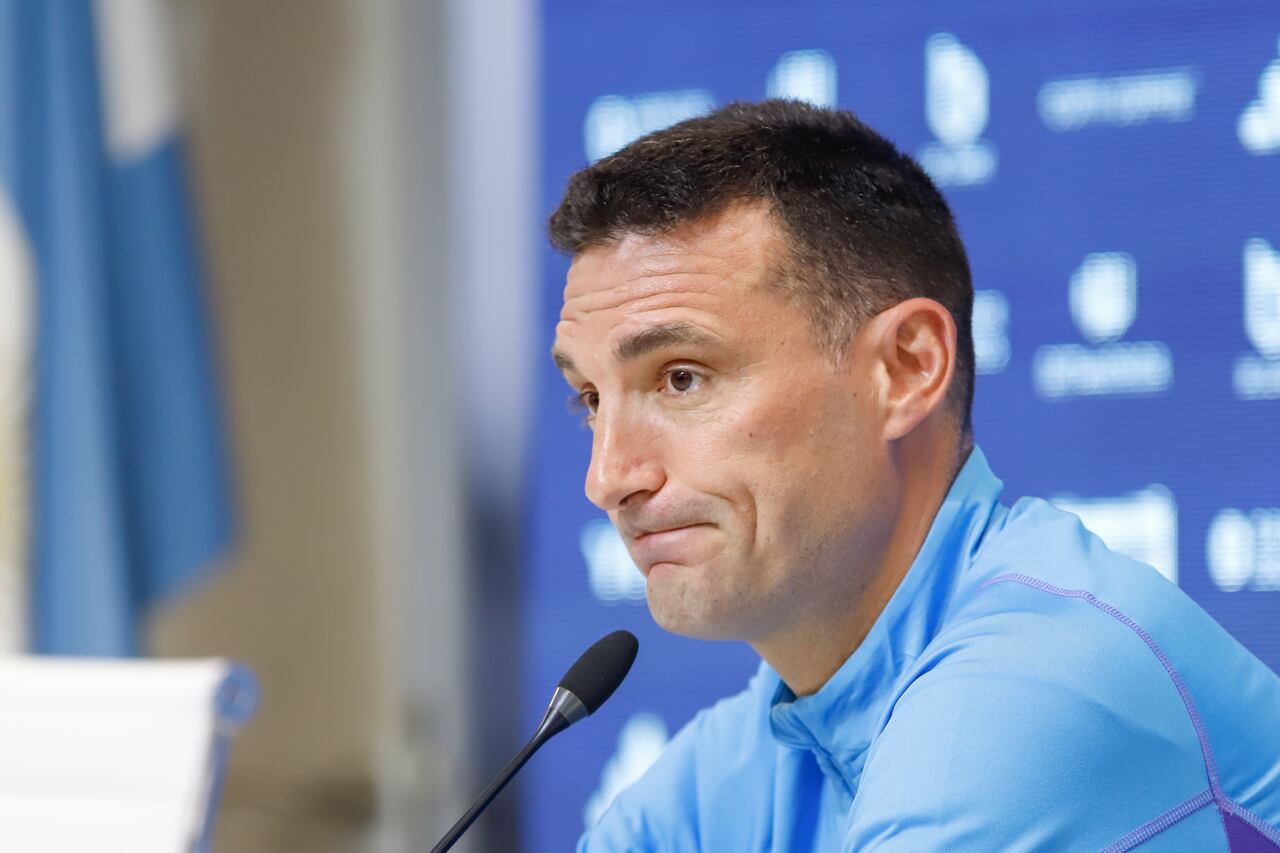 Argentina's coach Lionel Scaloni participates in a press conference on September 10 in Ezeiza, Argentina.  (Photo by Daiana Panza/NurPhoto via Getty Images)