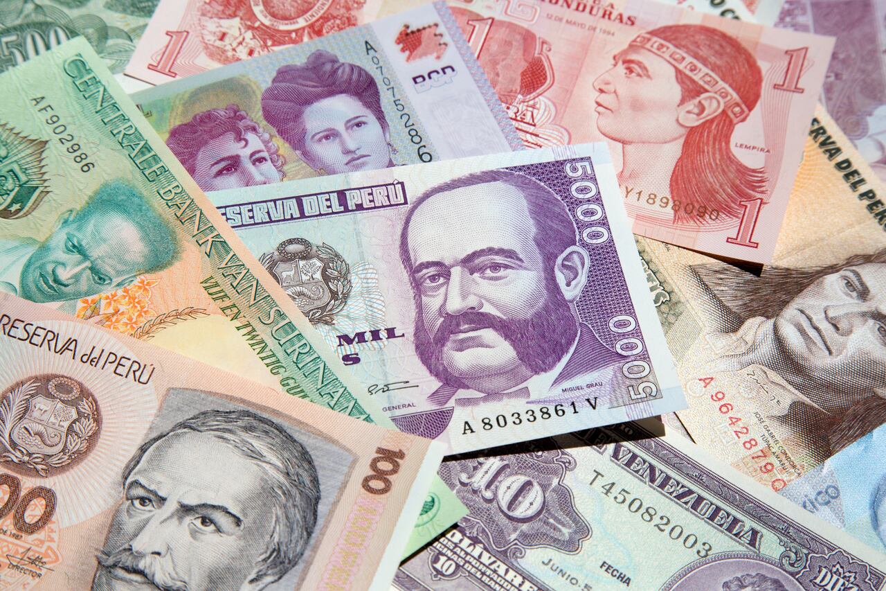 Variety of South American banknotes