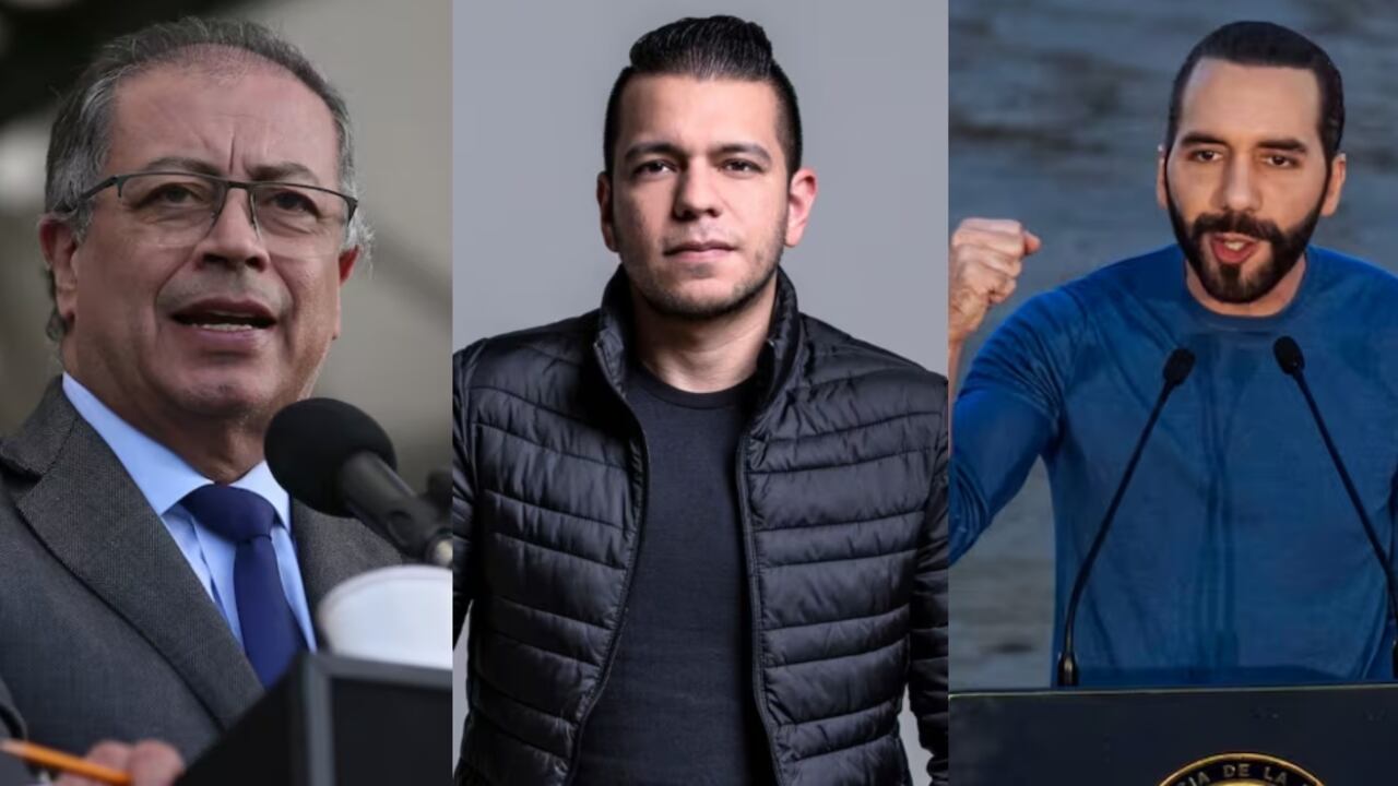 De izquierda a derecha: el presidente Gustavo Petro, el senador Jota Pe Hernández, y el jefe de Estado de El Salvador, Nayib Bukele.