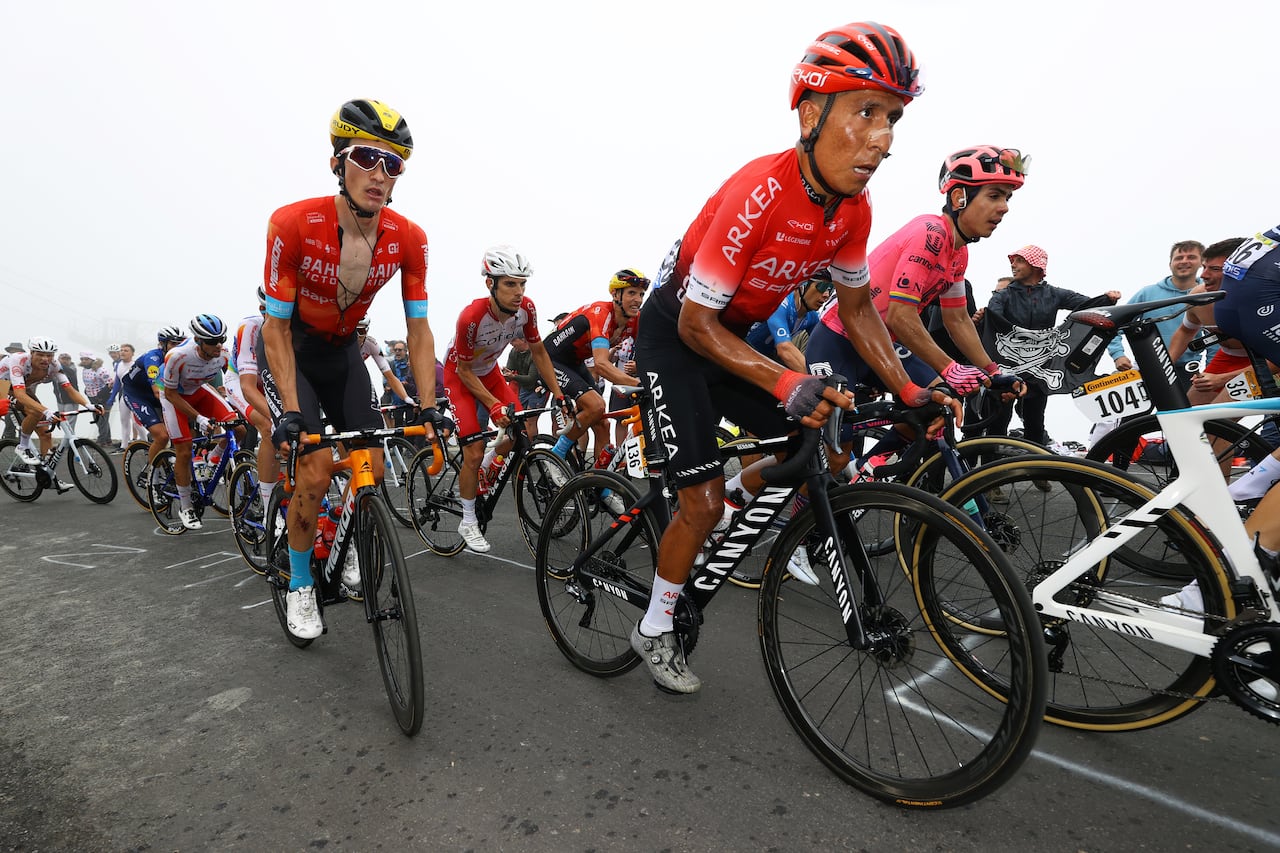 LUZ ARDIDEN, FRANCE - JULY 15: Pello Bilbao of Spain and Team Bahrain - Victorious, Nairo Quintana of Colombia and Team Arkéa Samsic & Stefan Bissegger of Switzerland and Team EF Education - Nippo during the 108th Tour de France 2021, Stage 18 a 129,7km stage from Pau to Luz Ardiden 1715m / @LeTour / #TDF2021 / on July 15, 2021 in Luz Ardiden, France. (Photo by Tim de Waele/Getty Images)