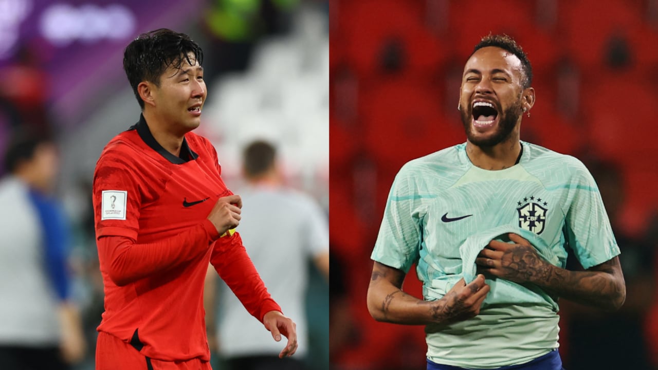 Brasil vs. Corea del Sur. Qatar 2022. Neymar y Son. Foto: REUTERS/Matthew Childs//REUTERS/Pedro Nunes