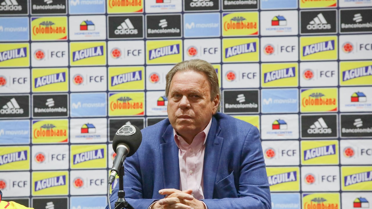 BOGOTA, COLOMBIA - JUNE 14: New head coach Nestor Lorenzo (not seen) of Colombia and Colombian Football Federation Ramon Jesurun attend a press conference in Bogota, Colombia, on June 14, 2022. (Photo by Juancho Torres/Anadolu Agency via Getty Images)