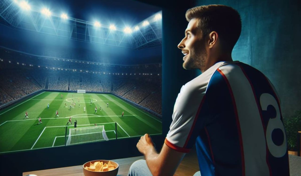 Imagen creada con IA de un hincha viendo un partido de fútbol