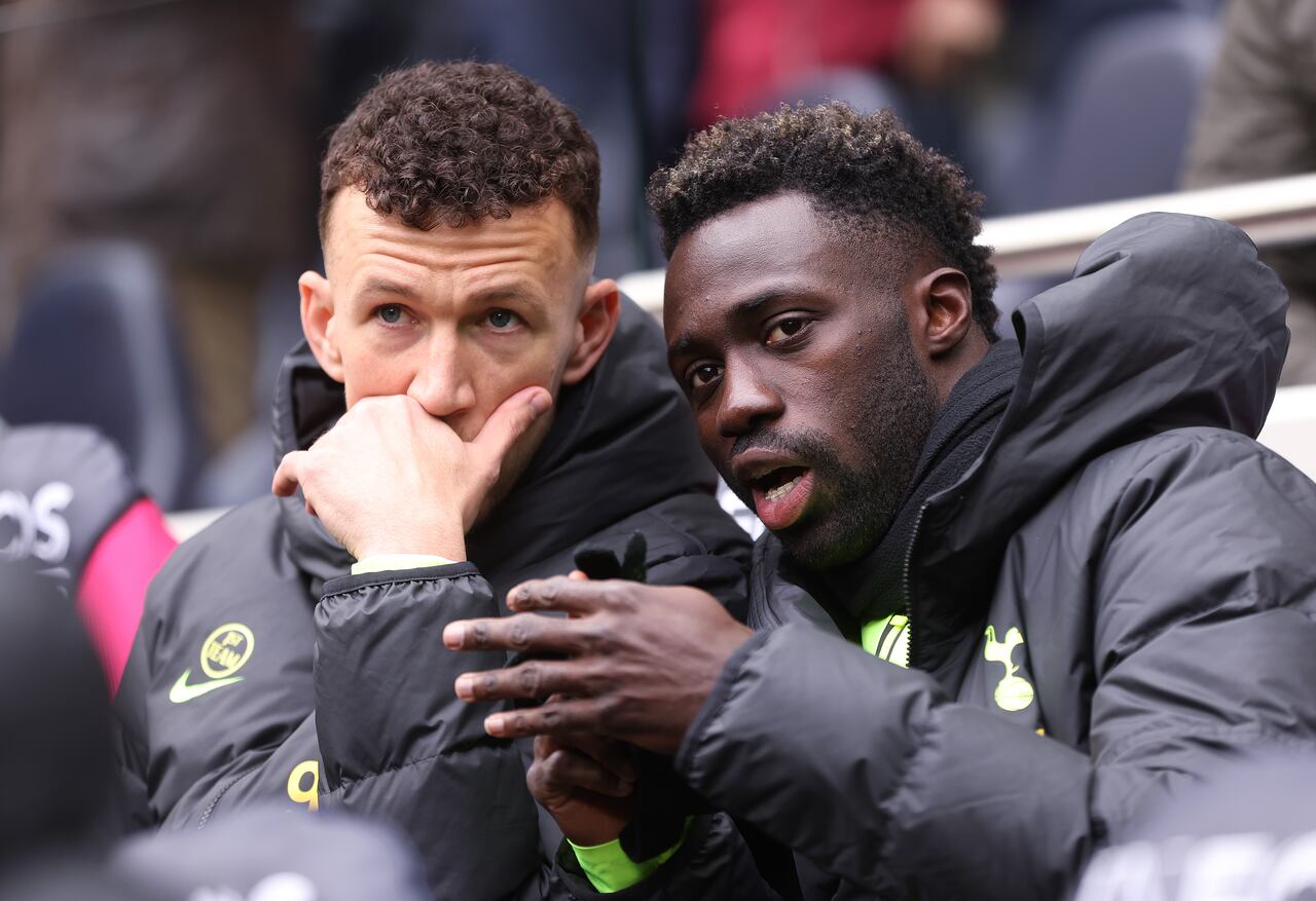 LONDON, ENGLAND - FEBRUARY 26: Ivan Perisic and Davinson Sanchez of Tottenham Hotspur on the bench ahead of the Premier League match between Tottenham Hotspur and Chelsea FC at Tottenham Hotspur Stadium on February 26, 2023 in London, England. (Photo by Tottenham Hotspur FC/Tottenham Hotspur FC via Getty Images)