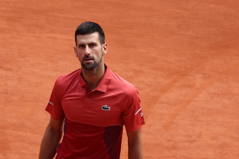 Serbia's Novak Djokovic looks on during his men's singles round of sixteen match against Argentina's Francisco Cerundolo on Court Philippe-Chatrier on day nine of the French Open tennis tournament at the Roland Garros Complex in Paris on June 3, 2024. (Photo by Emmanuel Dunand / AFP)