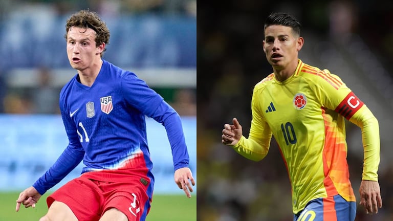 Brenden Aaronson (izq) y James Rodríguez (der.) se verán las caras en el amistoso entre Estados Unidos y Colombia.
