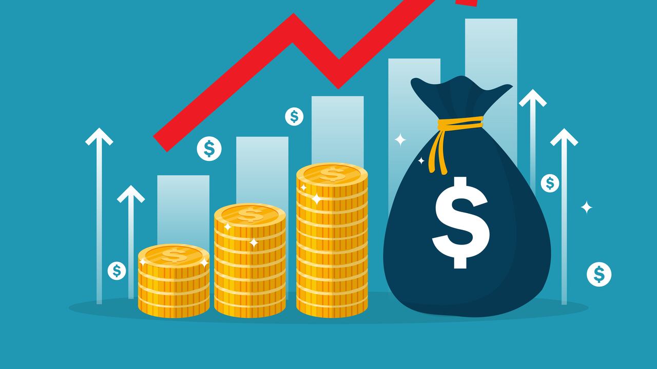 business finance graph growth and bag money coin. investment arrow up. profit income chart increase. vector illustration flat design.